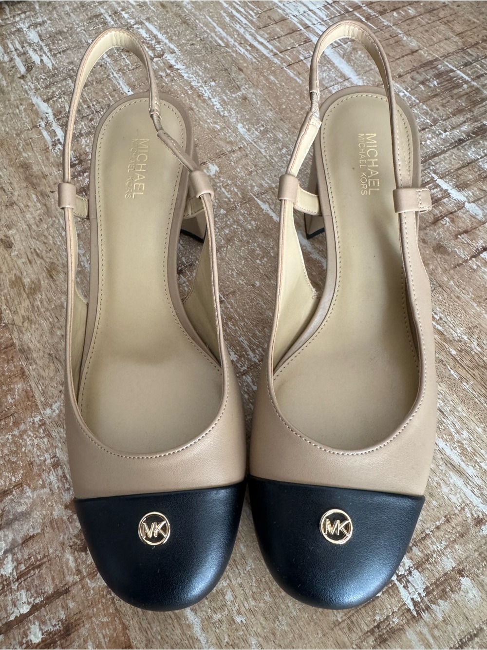 MICHAEL Michael Kors Piper Flex Cap Toe Slingback Heels Nude Black size: 7.5